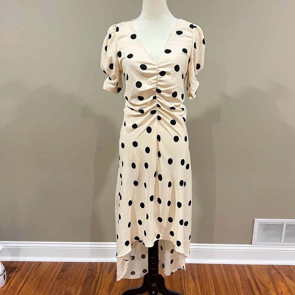 A New Day Cream and Black Polka Dot High Low Dress